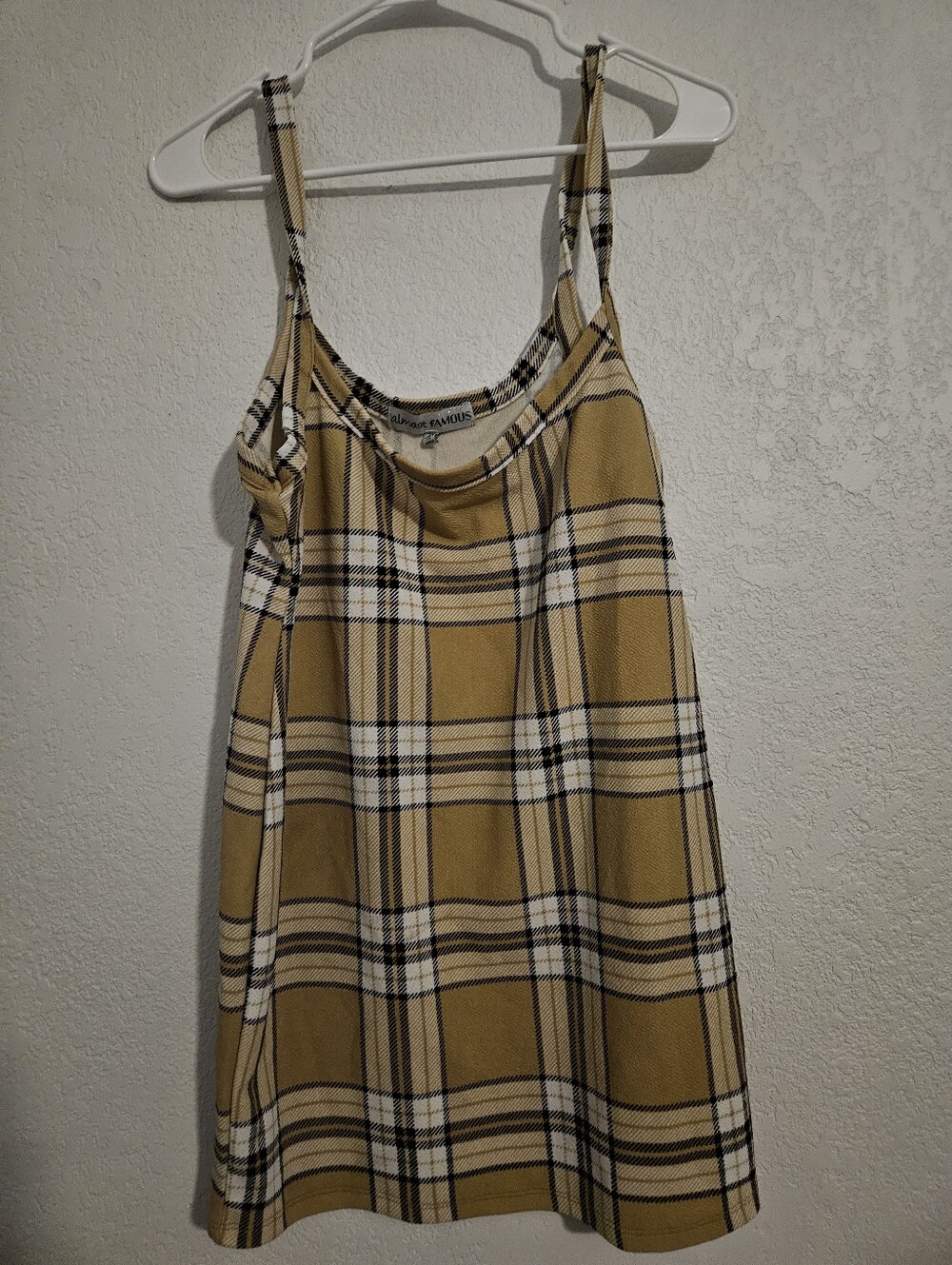 Almost Famous Beige Plaid Skirt with Black & White Windowpane